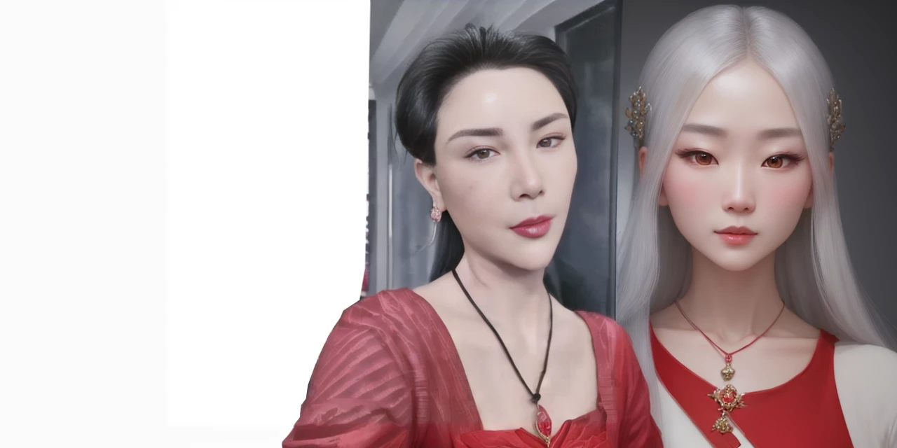 One of them is wearing a necklace、lady in red dress, Inspired by Yao Tingmei, Inspired by Shen Si Zheng, Elegant digital art, Inspired by Wang Lu, Inspired by Ai Xuan, Inspired by Wang Meng, Inspired by Wen Jia, realistic art style, Inspired by Tang Yifen, A bit realistic, 8K portrait rendering