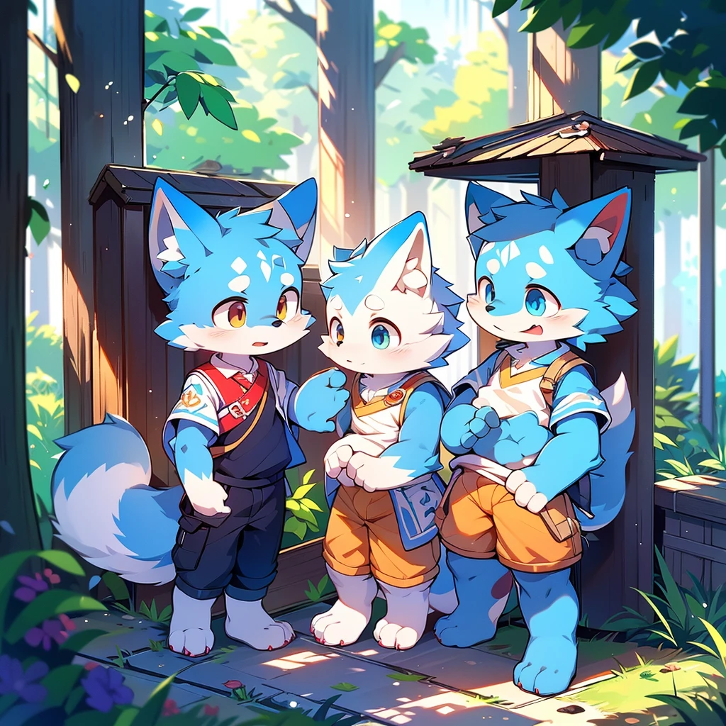 Blue fur, Canine, fox motif, boy, uniform,expensive,One person,Stand on your feet,