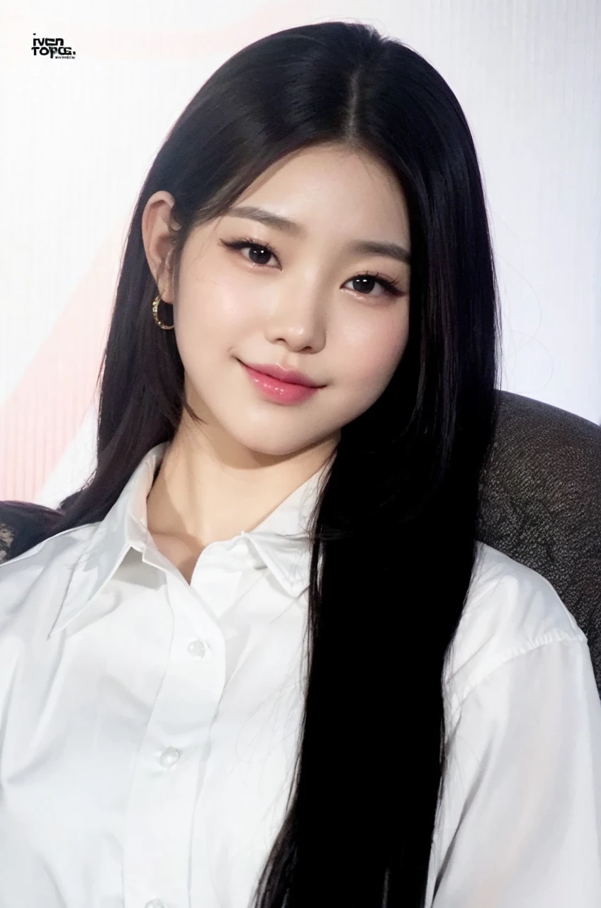 jang wonyoung from ive asian girl in black lingerie, brown hair, hourglass figure