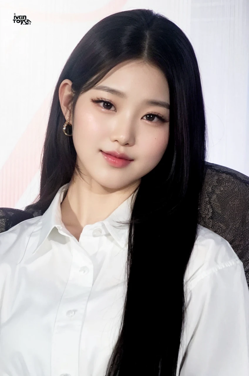 jang wonyoung from ive asian girl in black lingerie, brown hair, hourglass figure
