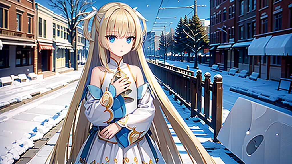 ((masterpiece)),(best quality),Official Art,Extremely detailed CG,Unity 8K wallpaper,Very detailed,Beautiful and delicate eyes,Extremely detailed face,1 girl,solitary,,(whole body:1.5),(small:1.3),，winter，Snowflakes are falling in the sky，Walk the streets，solitary独的圣诞节