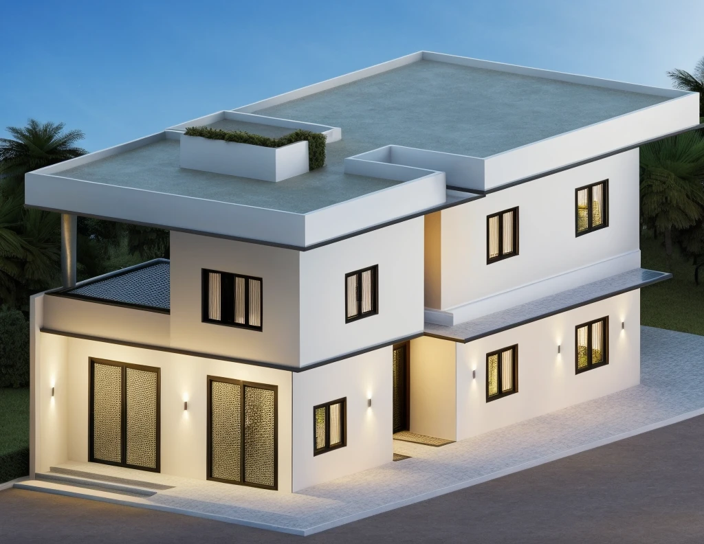 The house, The town house is made from white walls, beautyful light, beautyfulday, sunny, Many red bougainvilleas along the road:1.3, lovely youthful feeling :1.2, sunlight at 12 noon, Very beautiful shadows