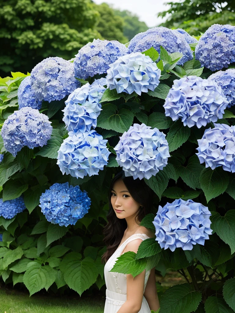 Hydrangea, lake, Small hill, Highest quality, Anatomically correct,nature