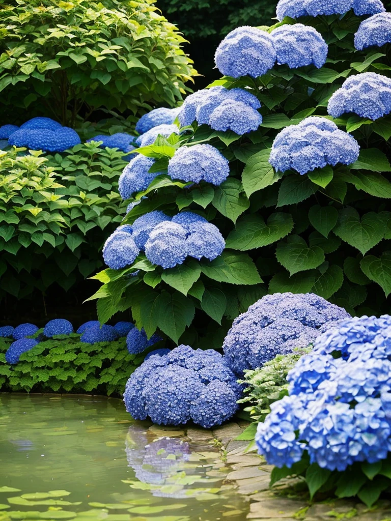 Hydrangea, lake, Small hill, Highest quality, Anatomically correct,nature