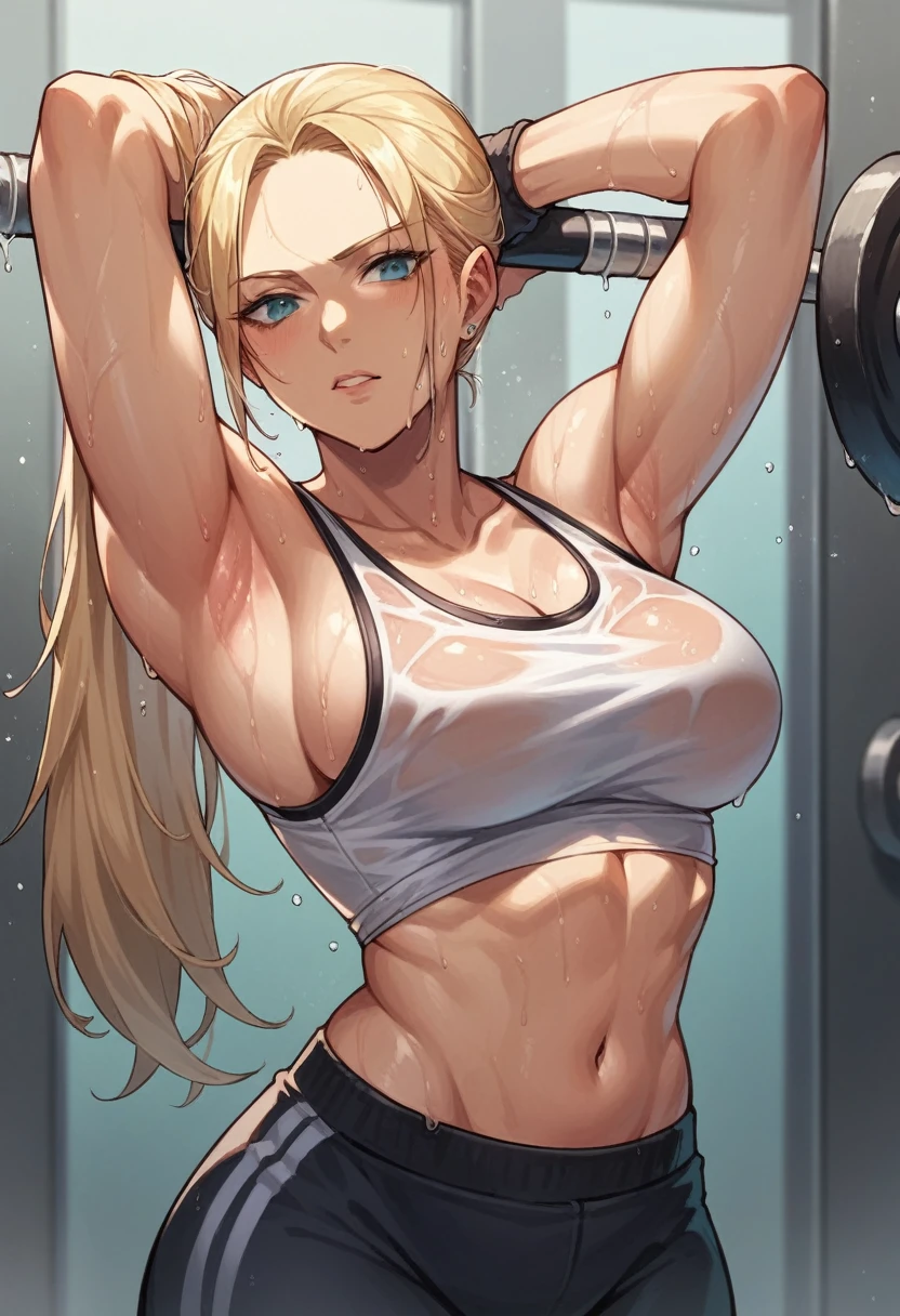 Nina Williams working out wet, raises her armpit