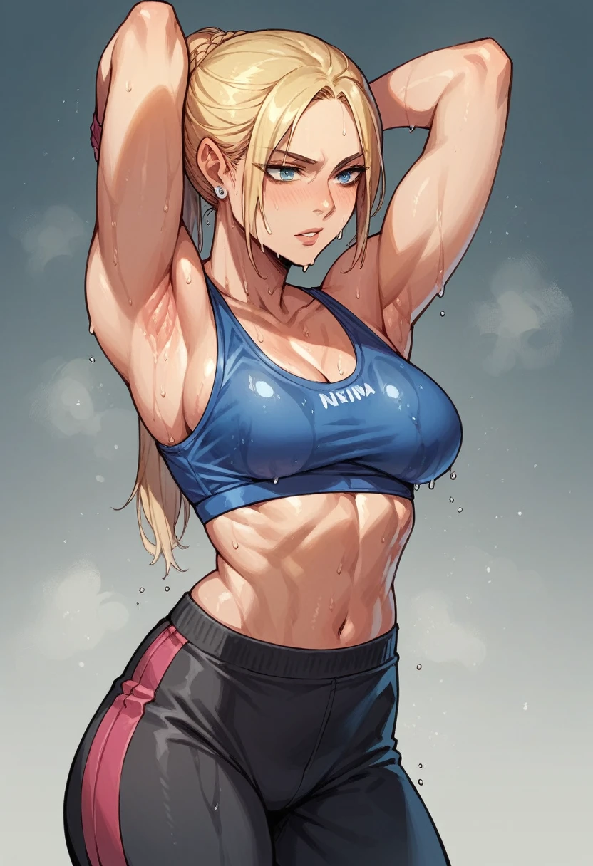 Nina Williams working out very wet, raises her armpit