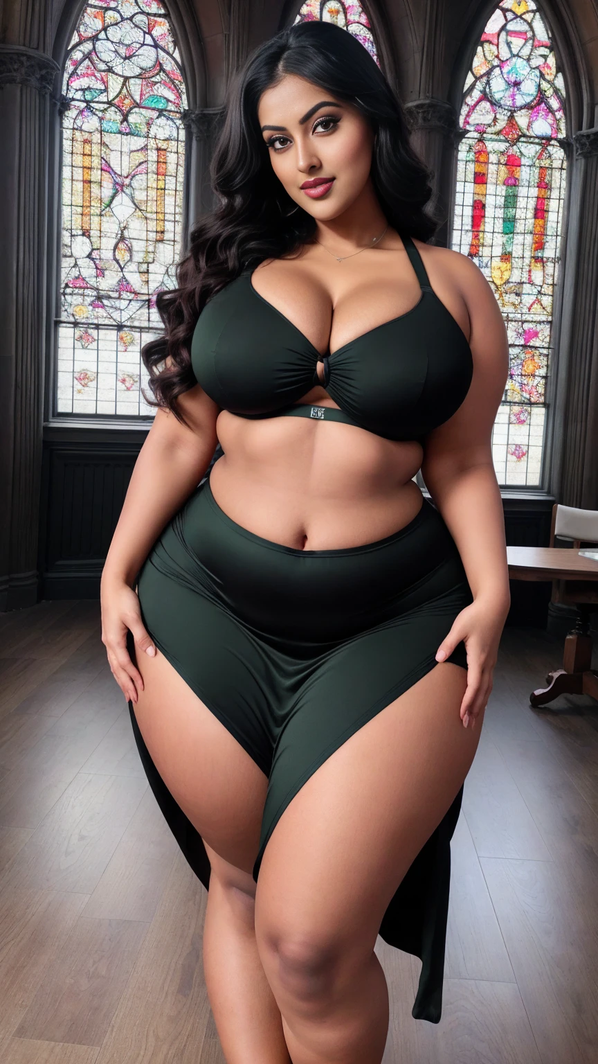 Indian gorgeous curvy plus size actress madhubala, glowing eyes, wearing SHEIN Privé Solid Crop Halter Top & Twist Front Split Thigh Skirt Two Piece
Color: Green, parted lips, thick thighs, bigger waist, busty, curvy plus size body, full body, full body shot, head to toe view, hourglass body, curvy plus size body, smile face, bigger waist, busty, big hips, fleshy thighs, thick thighs, busty, full body view, Christ Church Cathedral, New Zealand: Historic Gothic Revival cathedral in the heart of Christchurch.