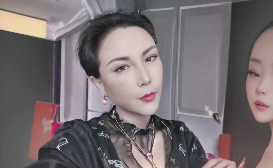 A woman wearing a necklace and earrings poses for a photo, Inspired by Yao Tingmei, 8k selfie photo, Inspired by Wang Meng, Inspired by Xie Huan, Inspired by Tang Yifen, By Zheng Xuan (Jeong Seon) of inspiration, Inspired by Minjin, inspired by Yanjun Cheng, Inspired by Gao Qipei, Wearing professional makeup, Inspired by Gao Cen