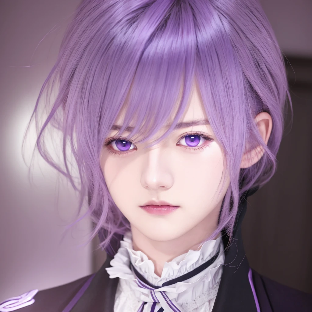 anime boy with purple hair and blue eyes in a suit, kanato sakamaki, diabolik lovers, anime guy with purple eyes, anime handsome man, realistic, ultra details