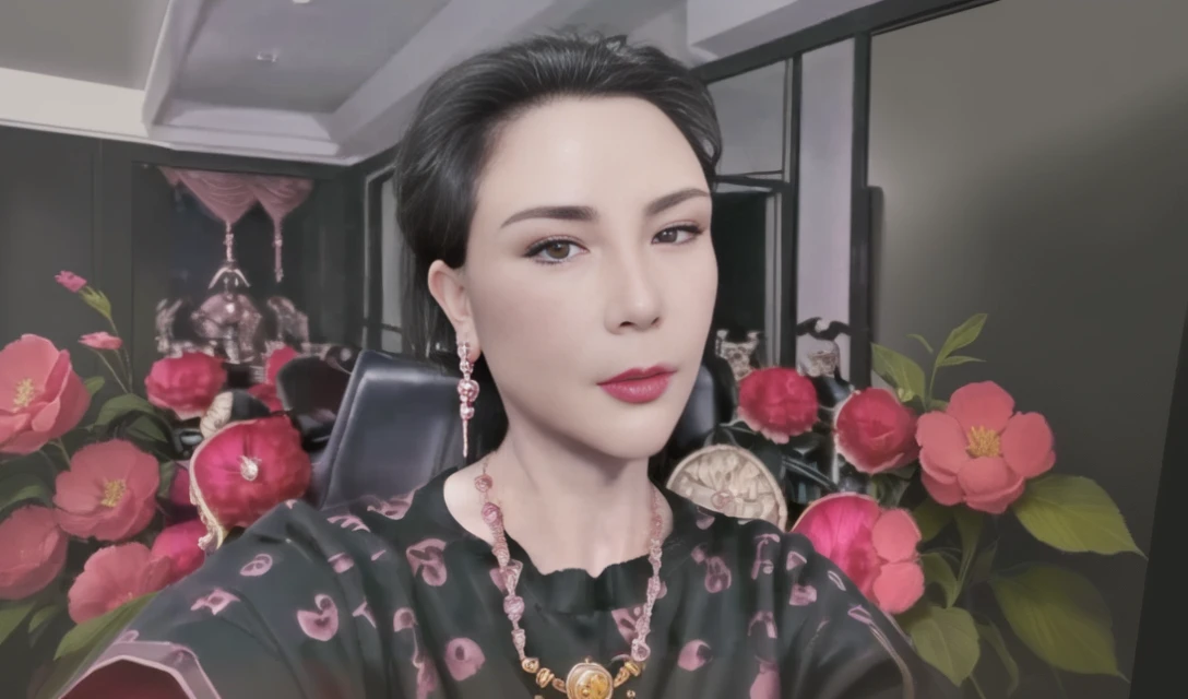 A lady is sitting on a chair,Wearing a necklace, 8k selfie photo, Inspired by Yao Tingmei, Inspired by Xie Huan, Inspired by Wang Meng, inspired by Yanjun Cheng, yanjun chengt, Inspired by Wang Yi, Face Art Illustration, Inspired by Minjin, Inspired by Shen Si Zheng, Inspired by Wang Lu