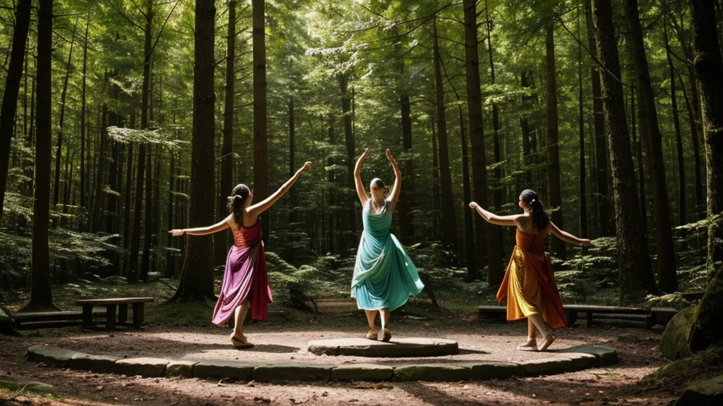 Summer solstice,Three goddesses in the forest,Dance,Back,altar,mystery,alchemy
