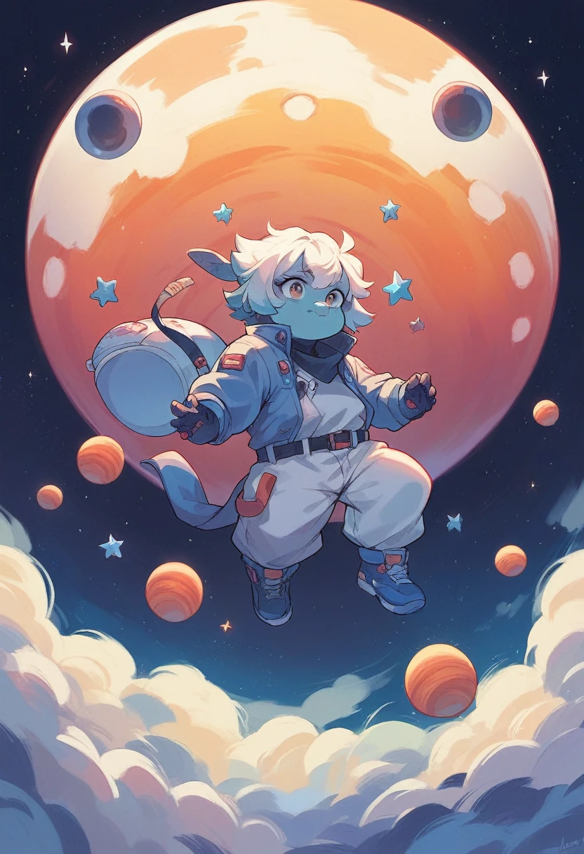 Draw a space scene with multiple planets and a floating colony