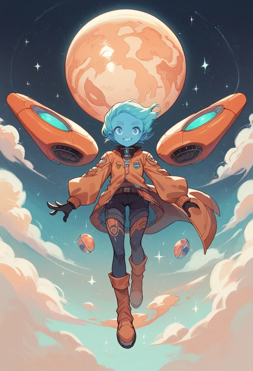 Draw a space scene with multiple planets and a floating colony 