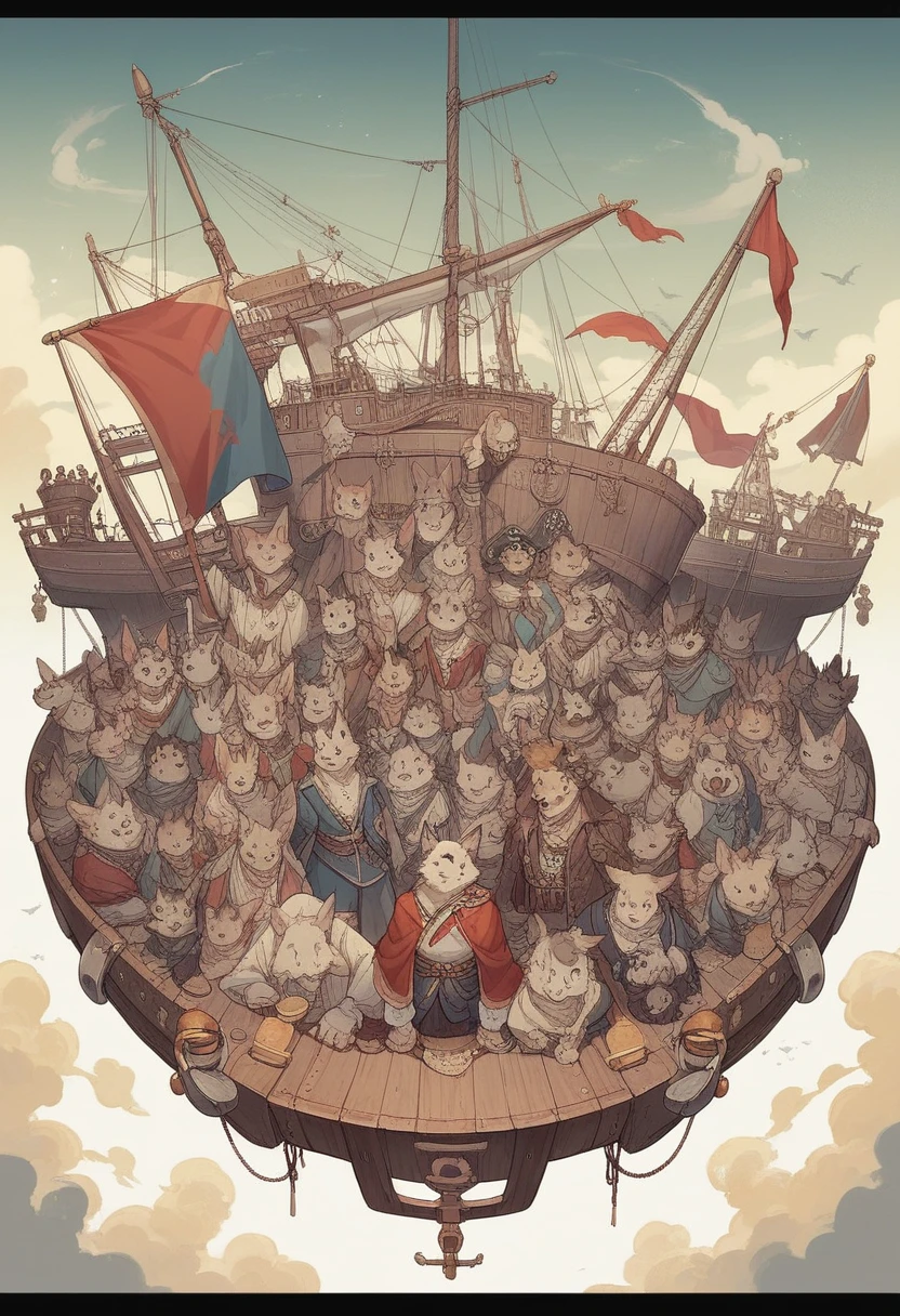 top quality, best quality, High-quality illustrations, masterpiece, super high resolution, detailed background, Hospitals with power outages, Spooky creatures, Pirate Ship, a pirate, 6+boys, 6+girls, absurdres(highly detailed beautiful face and eyes)perfect anatomy, expression, good lighting, cinematic shadow(kemono, furry anthro),