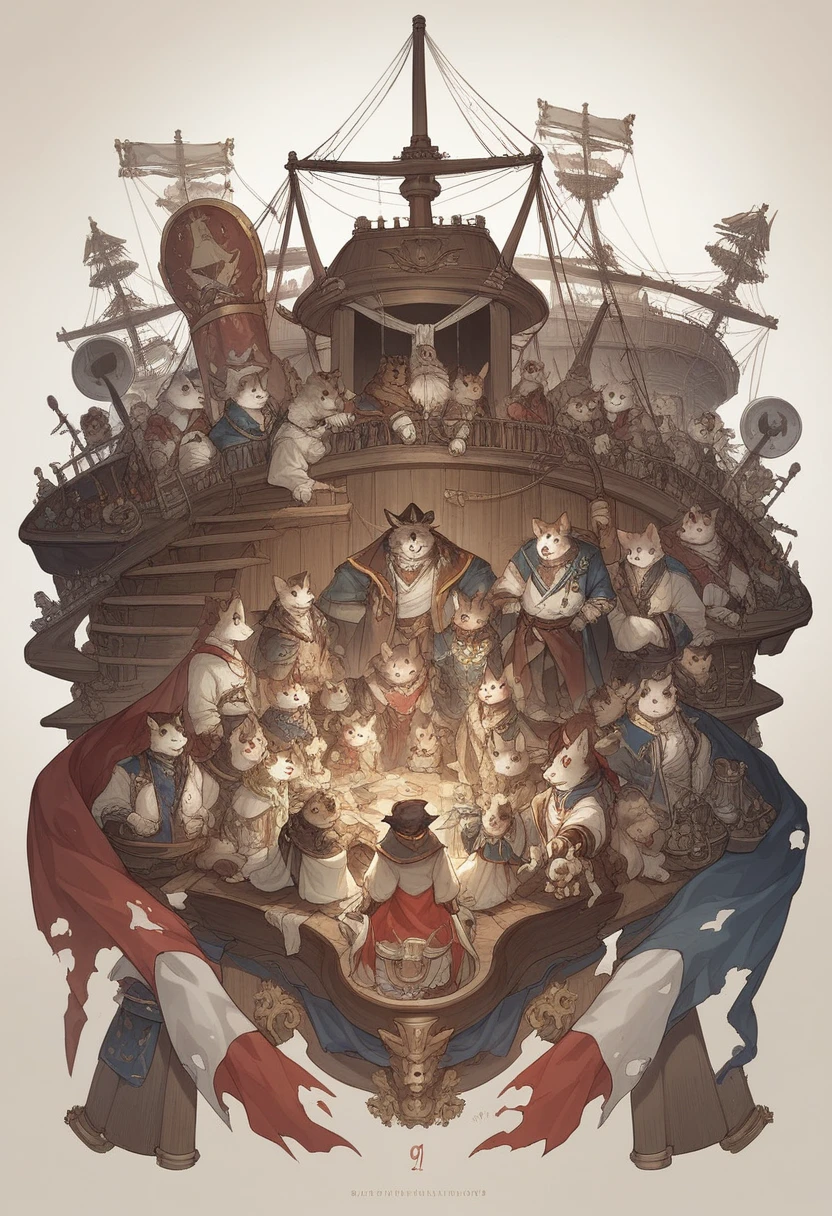 top quality, best quality, High-quality illustrations, masterpiece, super high resolution, detailed background, Hospitals with power outages, Spooky creatures, Pirate Ship, a pirate, 6+boys, 6+girls, absurdres(highly detailed beautiful face and eyes)perfect anatomy, expression, good lighting, cinematic shadow(kemono, furry anthro),