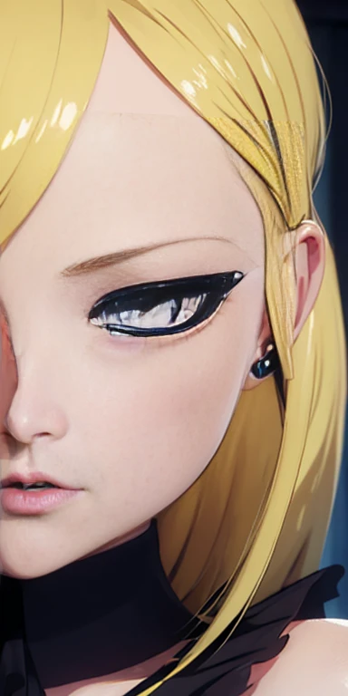 foreground , blonde girl, extraordinary beauty and very detailed, eyes and eyeliner, gothic makeup thick lips,solo face high resolution levels 12k image 1.2 high resolution