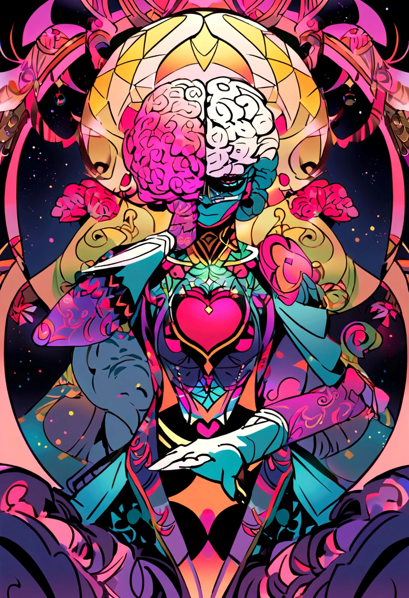 Draw a tattoo design featuring a human figure in a yoga pose, with an anatomical heart and brain floating alongside the body. A frase 'I'm doing everything I can' pode ser escrita em uma espiral ao redor da figura, symbolizing effort, balance and harmony, with subtle and elegant features."