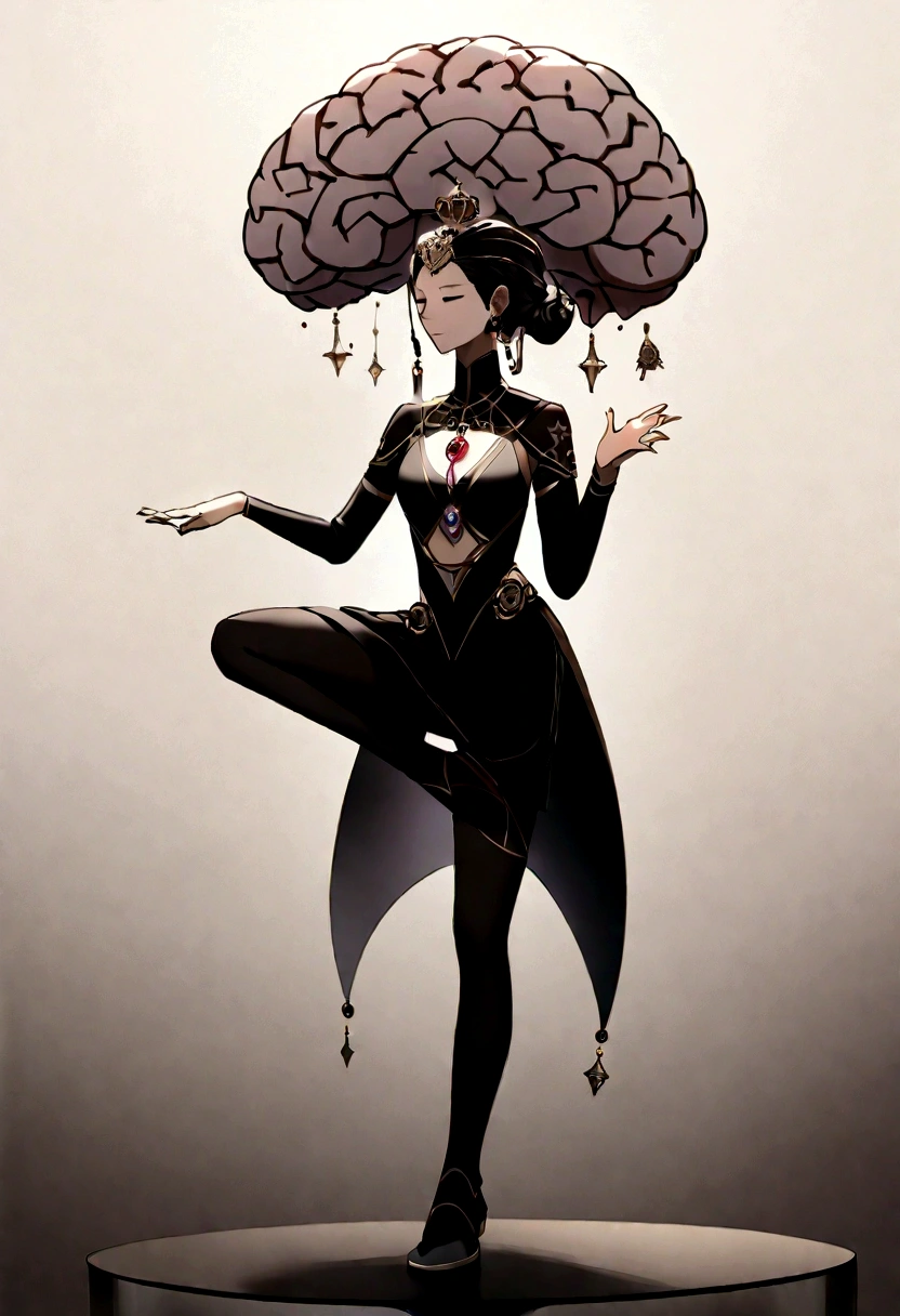 Draw a tattoo design featuring a human figure in a yoga pose, with an anatomical heart and brain floating alongside the body. A frase 'I'm doing everything I can' pode ser escrita em uma espiral ao redor da figura, symbolizing effort, balance and harmony, with subtle and elegant features."