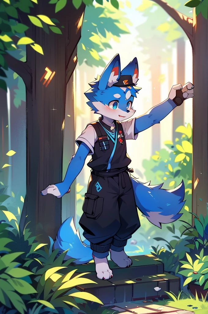 Blue fur, Canine, fox motif, boy, uniform,expensive,One person,Stand up on your own two feet,