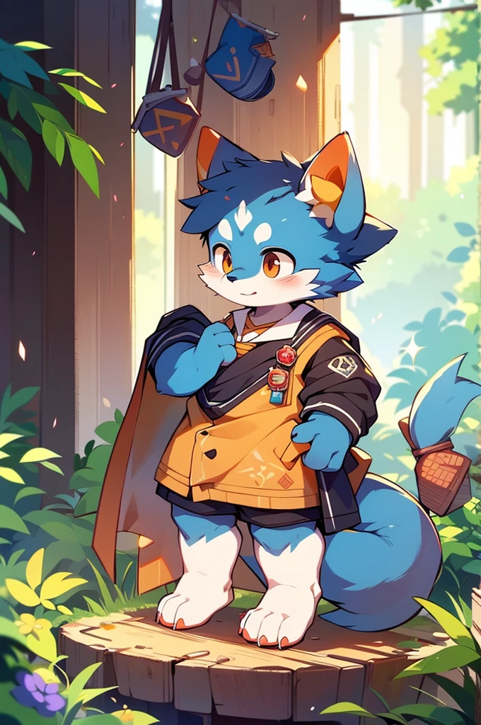 Blue fur, Canine, fox motif, boy, uniform,expensive,One person,Stand up on your own two feet,