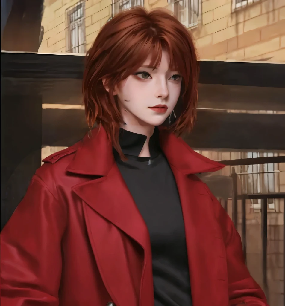 Black shirt,Red coat