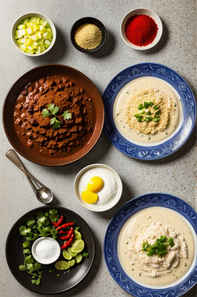 Create a chili en nogada with its ingredients around it served on a talavera plate in a modern art style