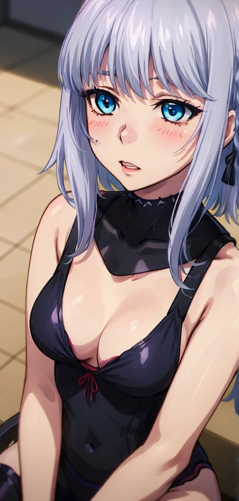 1 girl, kanon kanase, blush, medium breasts, sleeveless, ((mistress,dominant,dominatrix,merciless)), sitting, 20-year-old, healthy skin, detailed face, beautiful detailed eyes, beautiful detailed lips, extremely detailed facial features, longeyelashes, photorealistic, 8k, highres, masterpiece, ultra-detailed, realistic, vivid colors, dynamic lighting, cinematic