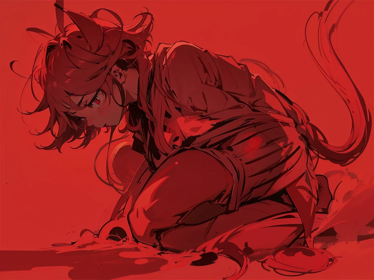 Draw the following image removing the color red and redrawing it as if it were a panel from a manga, the figure is of neferpitou from hunter x hunter, do not change the poses of the drawing