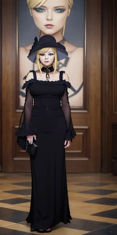 foreground , blonde girl, extraordinary beauty and very detailed, eyes and eyeliner, gothic makeup thick lips,solo face high resolution levels 12k image 1.2 high resolution,full body photos 1.2 esbelta Grandes guide 