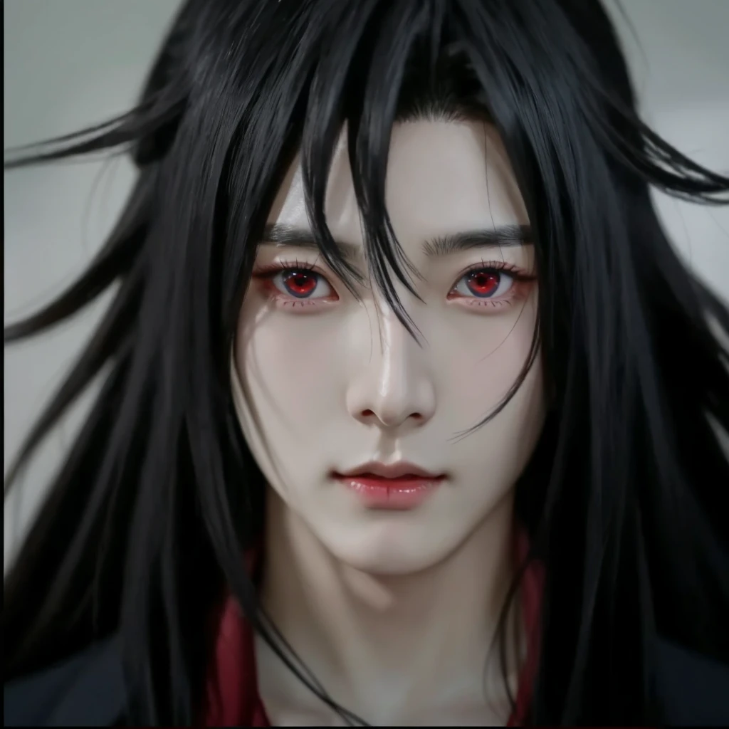 anime boy with black hair and blue eyes in a suit, Wei wuxian, grand master of deminic cultuvation, anime guy with red eyes, anime handsome man, realistic, ultra details
