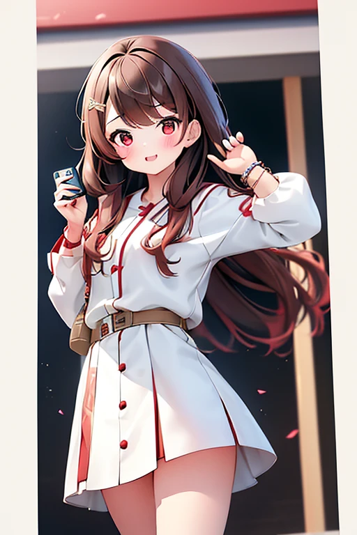 One girl,Selfie,Selfie,Red eyeshadow, Brown Hairショートヘアー,Korean beauty style,Feminine fashion female characters,White shirt,Black Mini Skirt,smile, Close your mouth,alone,Natural pose,Brown Hair,bracelet,Similar to VIVIZ&#39;s UMJI,Korean Style,Korean,かわいいKorean,Natural Makeup,cute,Earrings,Depth of written boundary