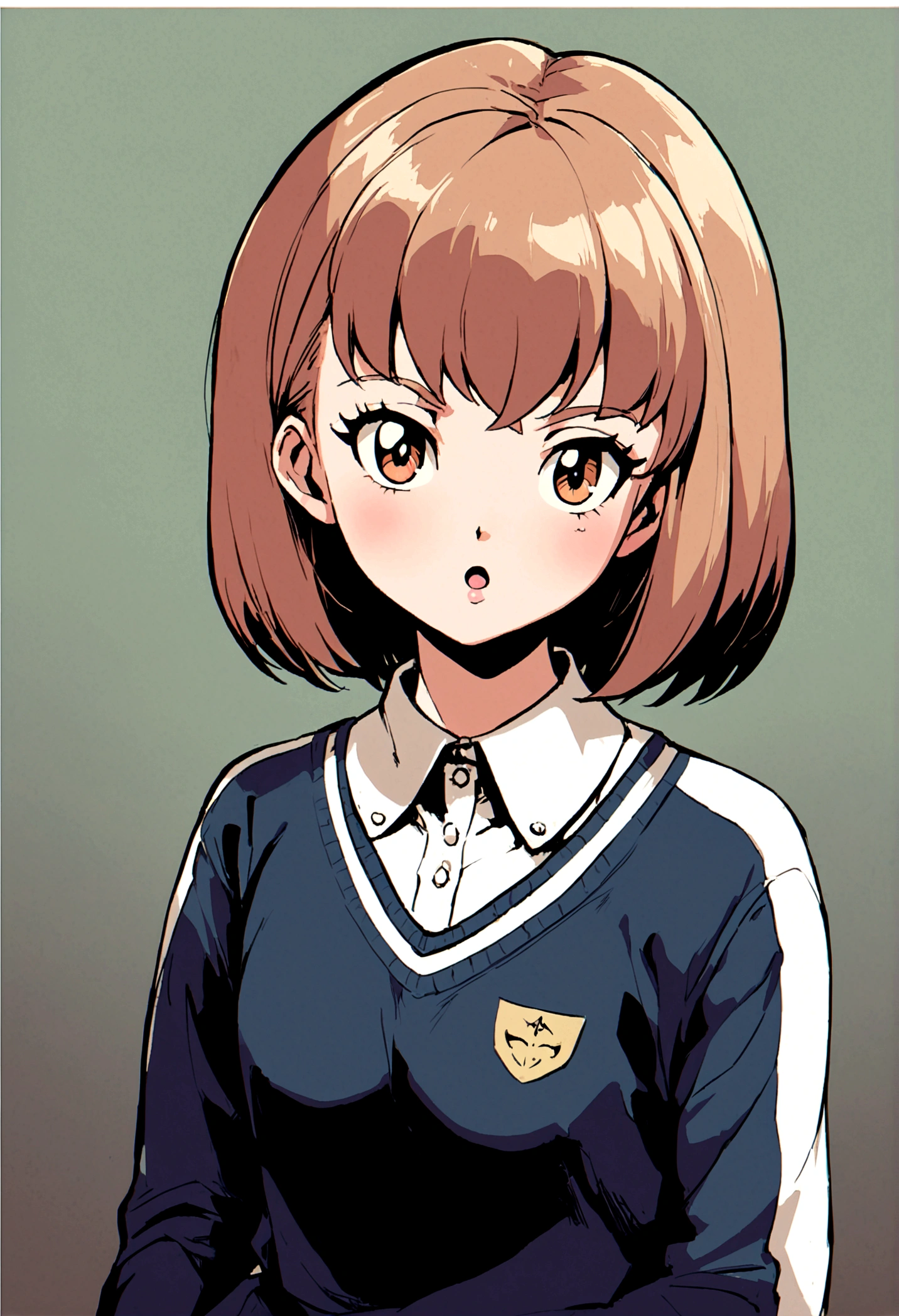 1ガール, young ager, retro anime style, mistress, shorth hair ,((by address)), School Sweater