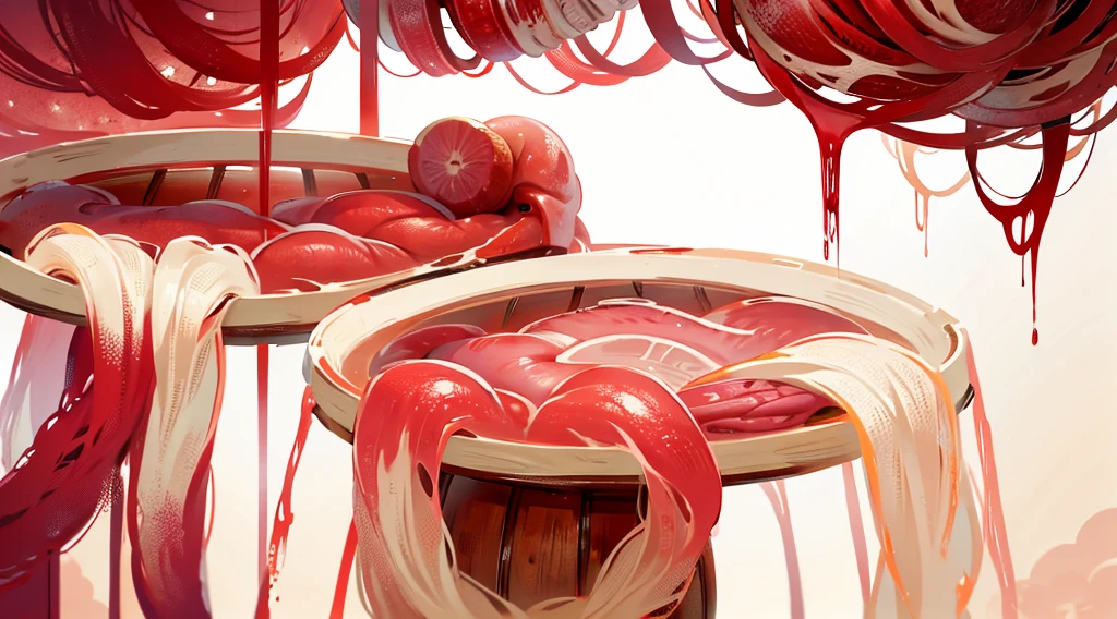 wooden barrels filled with human intestines, ((intestines)), blood, AnatomicTech
blood vessels, gore, horror,