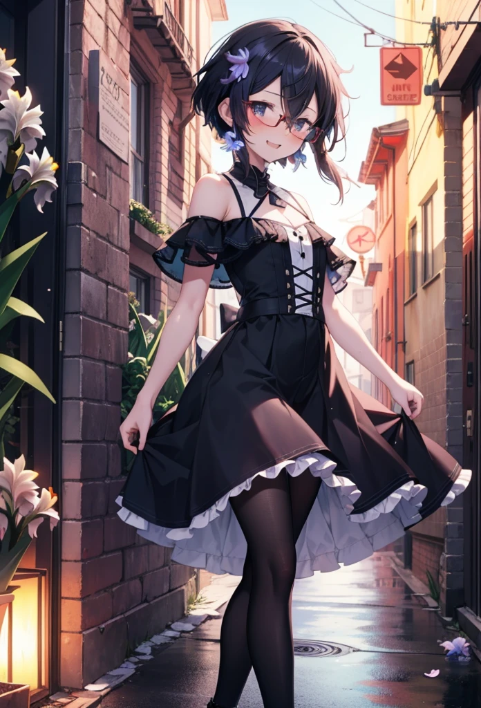 chino asada, Shino Asada, (Iris:1.5), Black Hair, Hair between the eyes, short hair, Side Lock, Glasses, (Small breasts:1.2),happy smile, smile, Open your mouth,blush,Cold shoulder tops,Short sleeve,Long skirt,Black pantyhose,Stiletto heels,Walking,whole bodyがイラストに入るように,
break looking at viewer,whole body,
break outdoors, Building district,
break (masterpiece:1.2), Highest quality, High resolution, unity 8k wallpaper, (figure:0.8), (Beautiful attention to detail:1.6), Highly detailed face, Perfect lighting, Highly detailed CG, (Perfect hands, Perfect Anatomy),