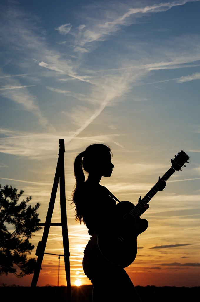 Silhouette of a girl playing the guitar