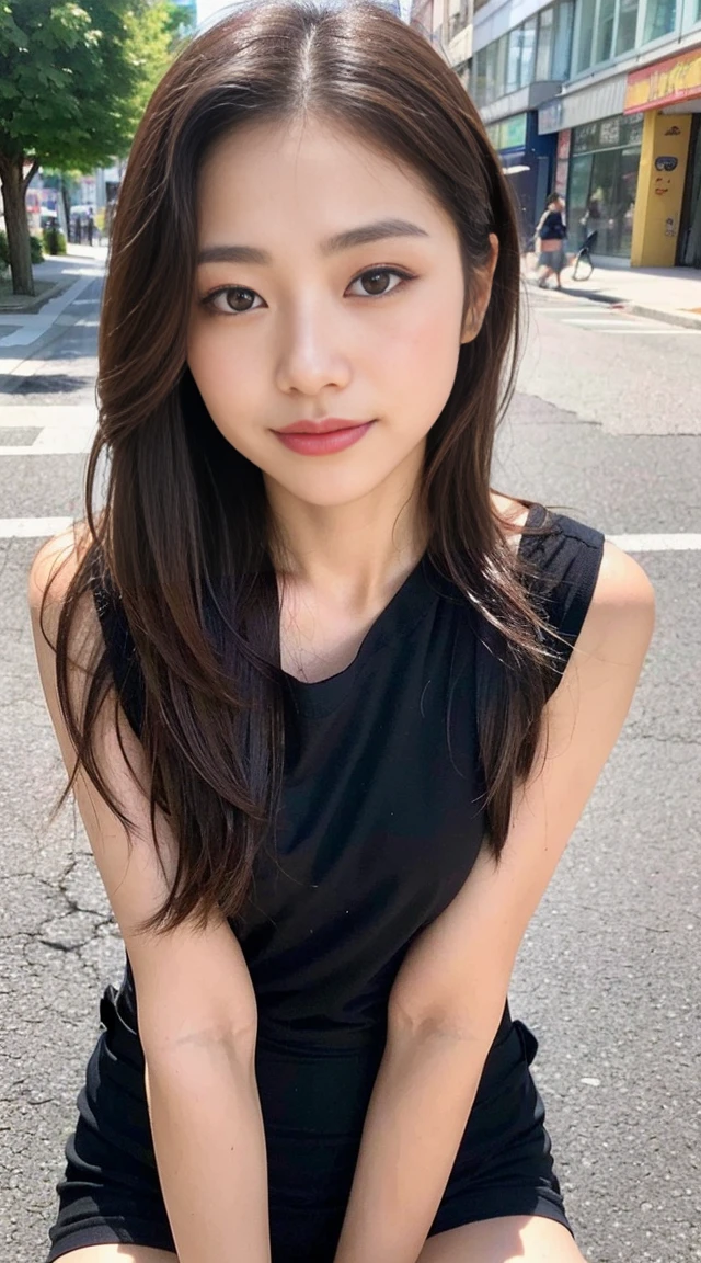 Dark brown hair、Light brown eyes、Japanese actress、 Lady、I am about 40 years old..、Hot Women, Natural Makeup、 ((quality, 8K, masterpiece: 1.3)), sharp: 1.2, Perfect Body Beauty: 1.4, ((Layered Hairstyles, small: 1.2)), No sleeve, High Leg, incision, We exhibited, smile, (Camel Toe: 1.1), (rain, Street: 1.2), Wet: 1.5, Highly detailed face and skin texture, Fine grain, Look at the side of the camera, 