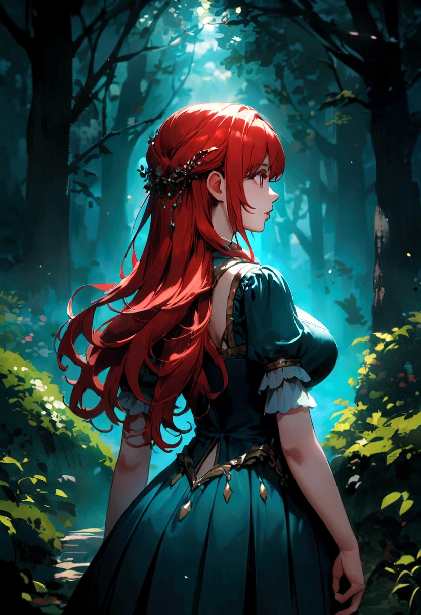 redhead woman , big tits, from behind, See the enchanted forest getting darker