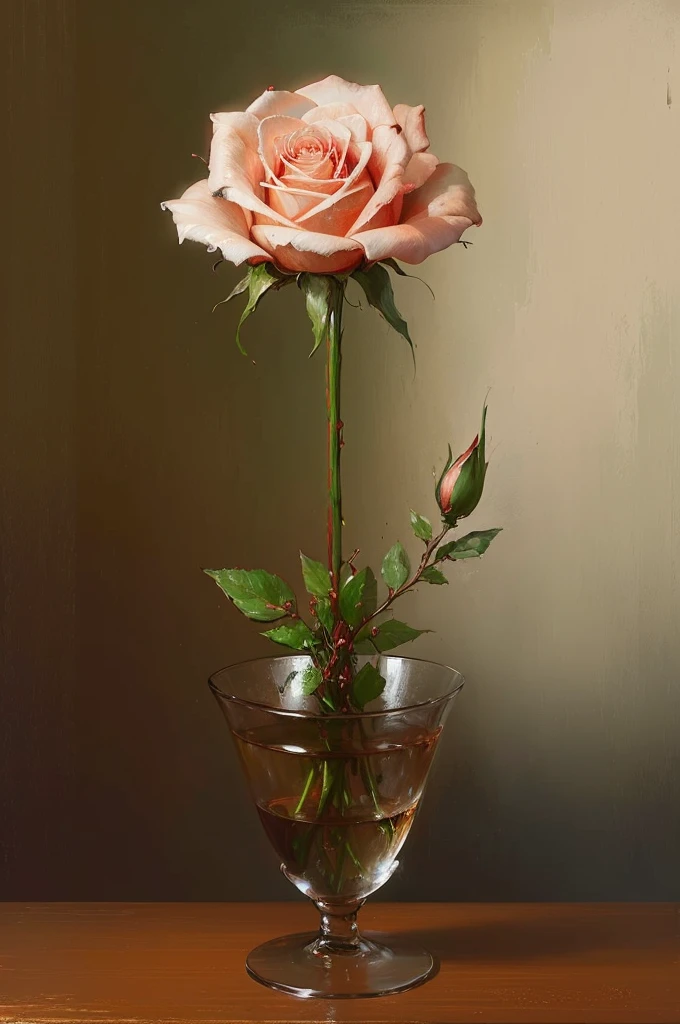 painting of a single red rose in a glass vase on a table, elegant digital painting, digital art oil painting, alexey egorov, realistic flowers oil painting, wadim kashin. ultra realistic, inspired by Igor Kieryluk, by Eglon van der Neer, by Artur Tarnowski, digital oil painting, oil digital painting, beautiful digital painting