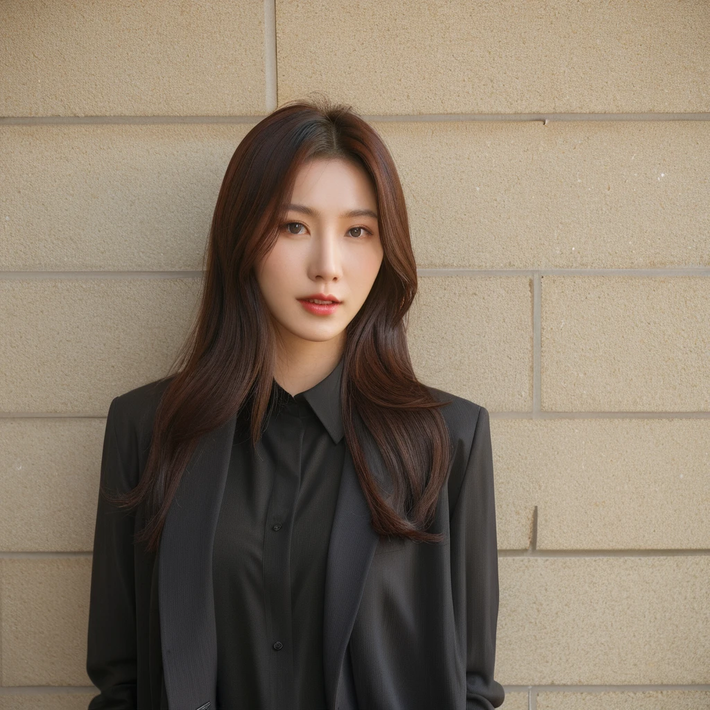 Best Quality, 8k, Masterpiece, (Portrait: 1.3), (photo realistic:1.4), (hyper realistic:1.4), Sharp Focus, looking at viewer, (smoother lighting:1.1), (increase cinematic lighting quality:0.9), realistic lighting, backlighting, light on face, ray trace, (brightening light:1.2), (Increase quality:1.4), sharp detail, (best quality real texture skin:1.4), finely detailed eyes, black_eyes, finely detailed face, 25 year old Korean woman, (white formal_shirt:1.4), (Create an image maintaining the original base model hairstyle:1.5)