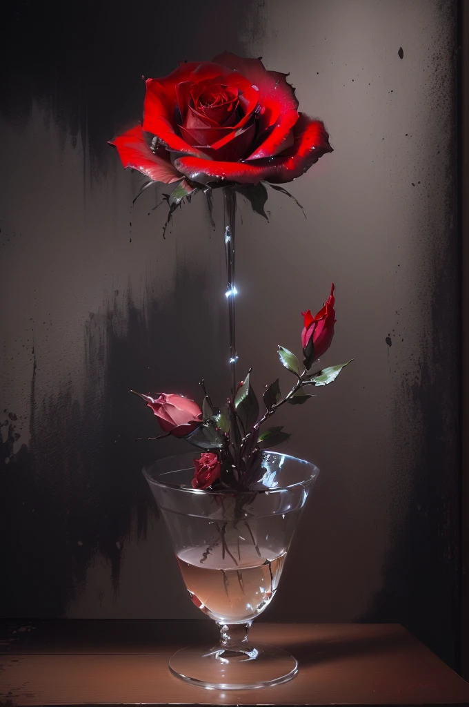 painting of a single red rose in a glass vase on a table, elegant digital painting, digital art oil painting, alexey egorov, realistic flowers oil painting, wadim kashin. ultra realistic, inspired by Igor Kieryluk, by Eglon van der Neer, by Artur Tarnowski, digital oil painting, oil digital painting, beautiful digital painting