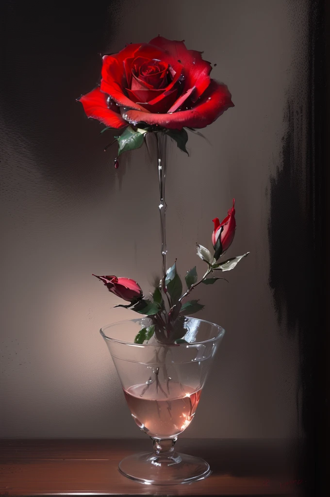 painting of a single red rose in a glass vase on a table, elegant digital painting, digital art oil painting, alexey egorov, realistic flowers oil painting, wadim kashin. ultra realistic, inspired by Igor Kieryluk, by Eglon van der Neer, by Artur Tarnowski, digital oil painting, oil digital painting, beautiful digital painting