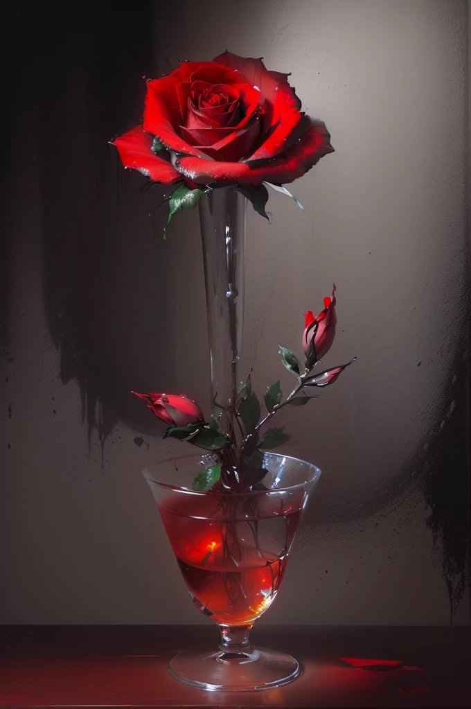 painting of a single red rose in a glass vase on a table, elegant digital painting, digital art oil painting, alexey egorov, realistic flowers oil painting, wadim kashin. ultra realistic, inspired by Igor Kieryluk, by Eglon van der Neer, by Artur Tarnowski, digital oil painting, oil digital painting, beautiful digital painting
