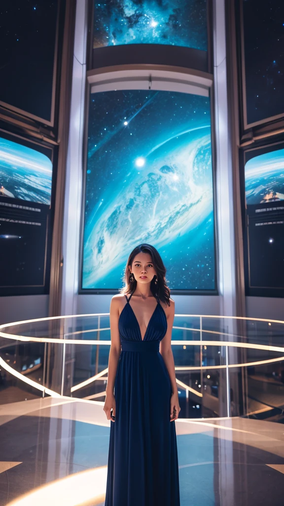 A beautiful woman standing in a fantastic space