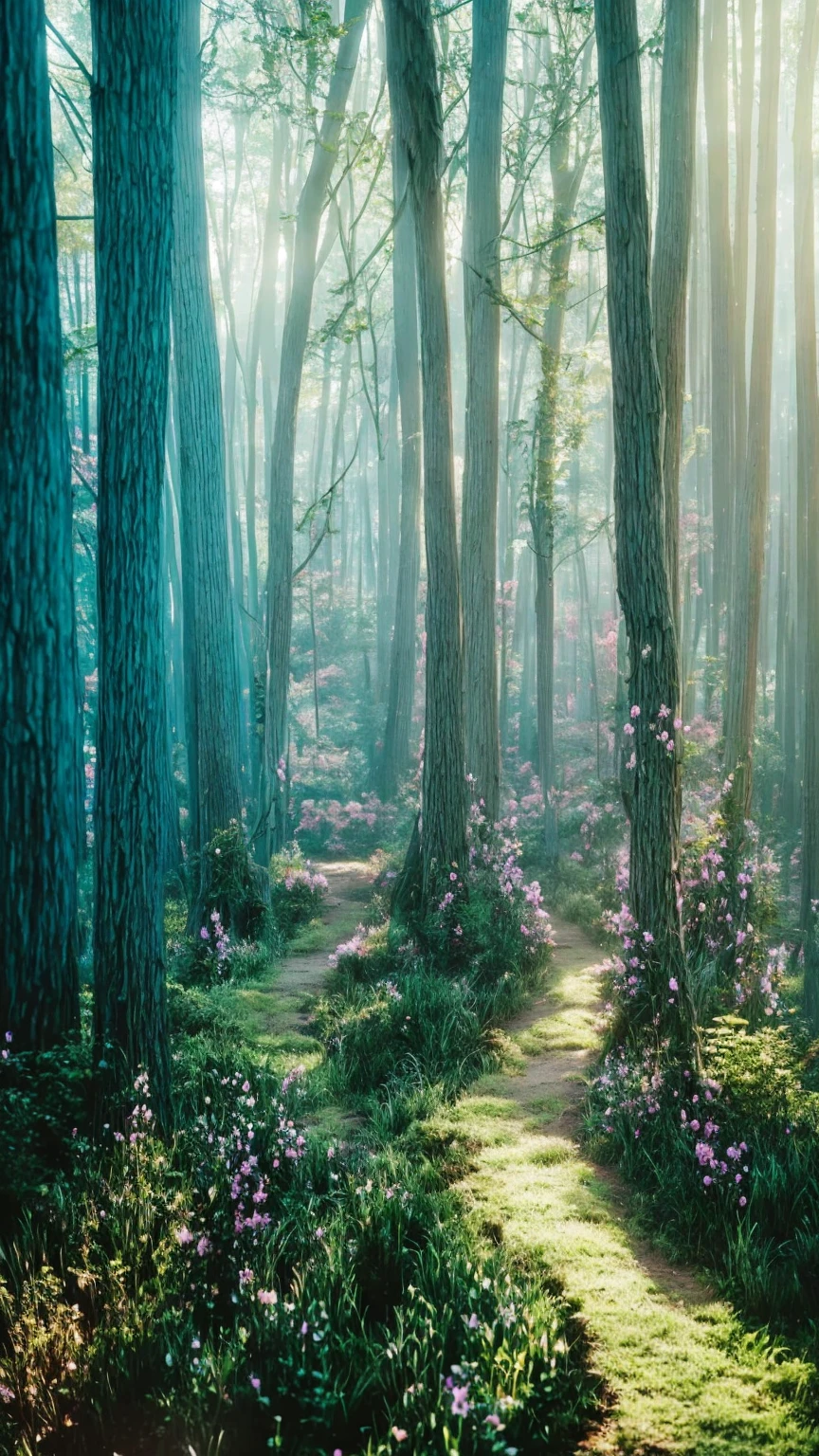wood々Close-up of a forest path with blooming flowers, enchanted magical Fantasy Forest, magical Fantasy Forest, 魅惑的でMagical Forest, Magical Forest, an Enchanted Forest, Magical Environment, Fairytale Forest, Fairy Forest, in a whimsical Fairytale Forest, photography of Enchanted Forest, Fantasy Forest, Enchanted Forest, magic Fairy Forest, So magical and dreamy, in a Magical Forest