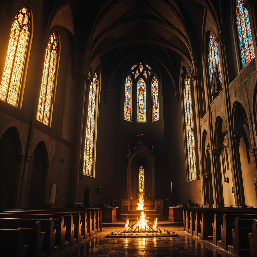 A burning church