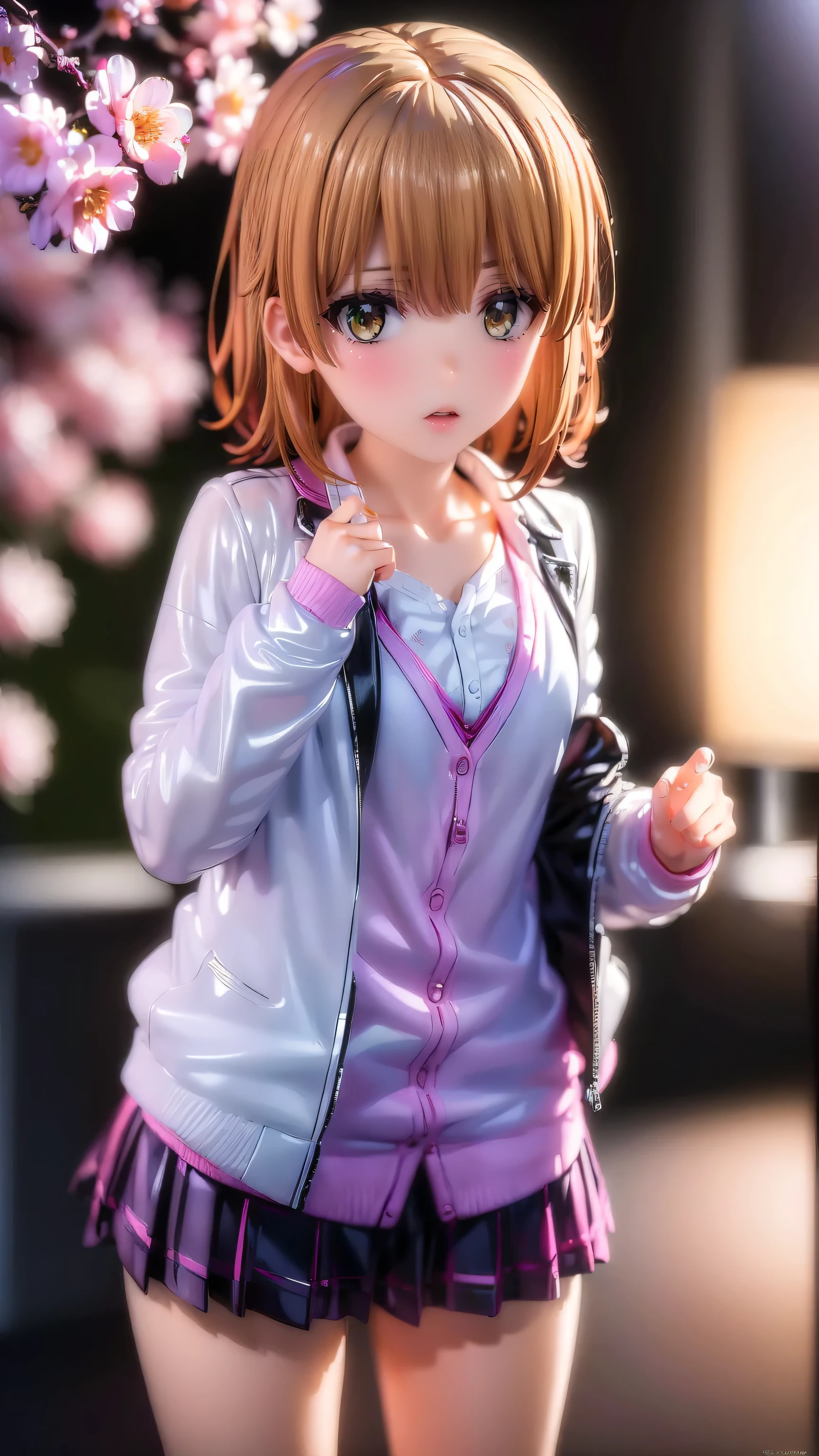 Irohaisshiki, isshiki iroha, short hair, Brown Hair, (Brown eyes:1.5), smile,blush,Tears running down her face,Tears of joy,He is holding a bunch of flowers in his right hand...,Hold the barrel with your left hand,Cherry blossoms are scattered,
break skirt, shirt, ribbon, , Jacket, white shirt, Closed clothes, socks, open Jacket, black Jacket, Plaid,, Plaid skirt, blazer, cardigan, black socks, pink cardigan, The room is expensive ,Graduation Ceremony,Brown Loafers,
break outdoors, Cherry tree,
break looking at viewer,whole body,Upper Body,(Cowboy Shot:1. 5)
break (masterpiece:1.2), Highest quality, High resolution, unity 8k wallpaper, (shape:0.8), (Beautiful and beautiful eyes:1.6), Highly detailed face, Perfect lighting, Highly detailed CG, (Perfect hands, Perfect Anatomy),