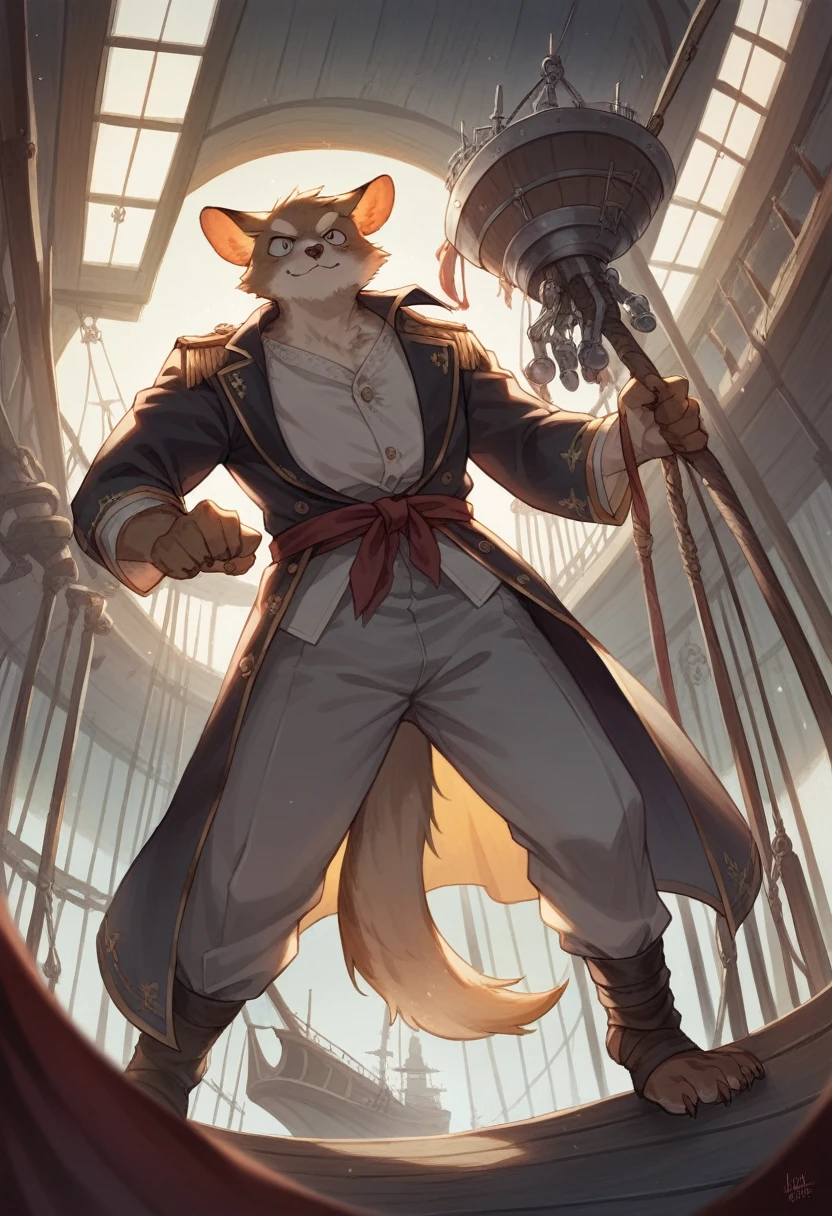 top quality, best quality, High-quality illustrations, masterpiece, super high resolution, detailed background, Hospitals with power outages, Spooky creatures, Pirate Ship, a pirate, boy, girl, absurdres(highly detailed beautiful face and eyes)perfect anatomy, expression, good lighting, cinematic shadow(kemono, furry anthro),
