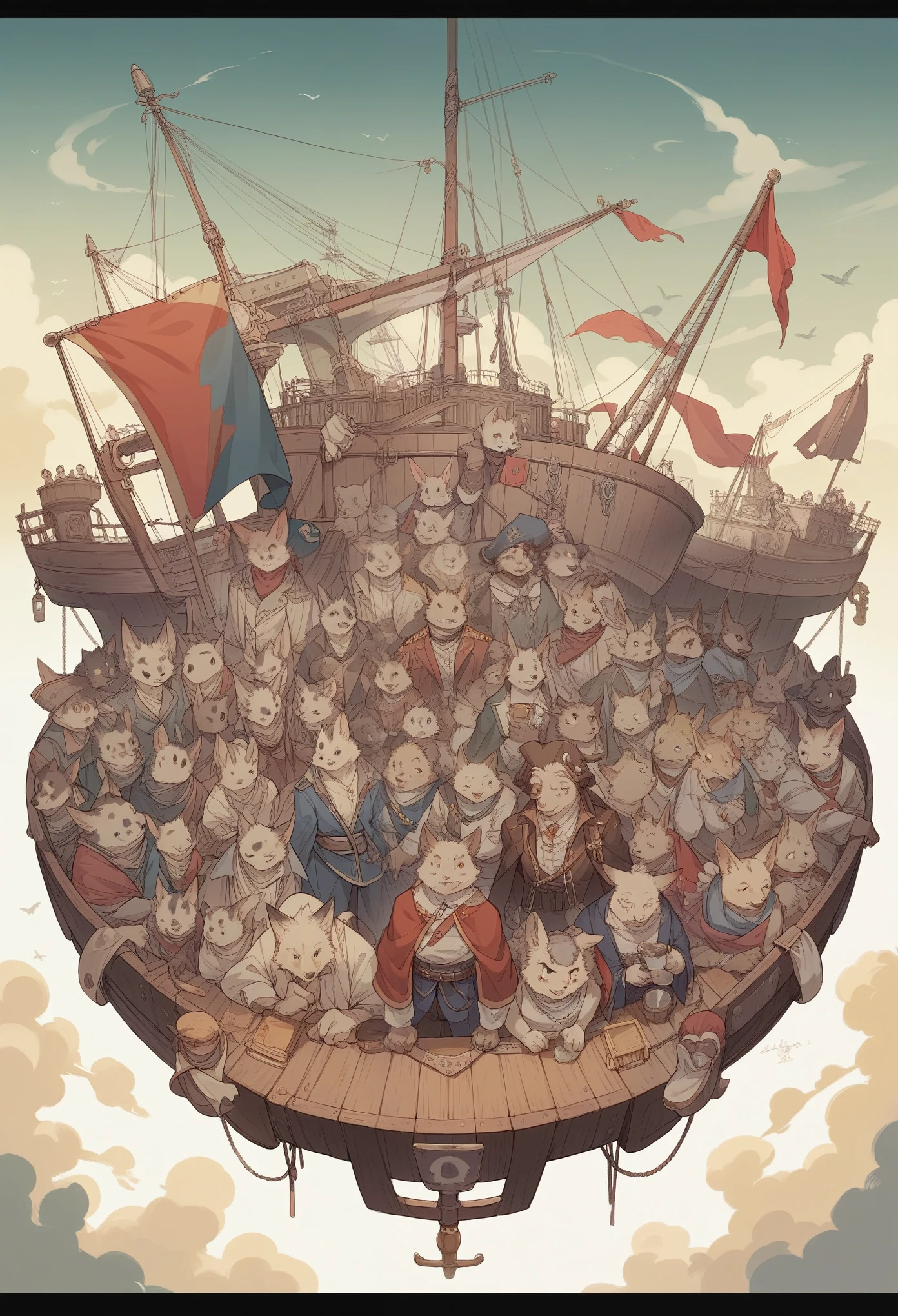 top quality, best quality, High-quality illustrations, masterpiece, super high resolution, detailed background, Hospitals with power outages, Spooky creatures, Pirate Ship, a pirate, 6+boys, 6+girls, absurdres(highly detailed beautiful face and eyes)perfect anatomy, expression, good lighting, cinematic shadow(kemono, furry anthro),