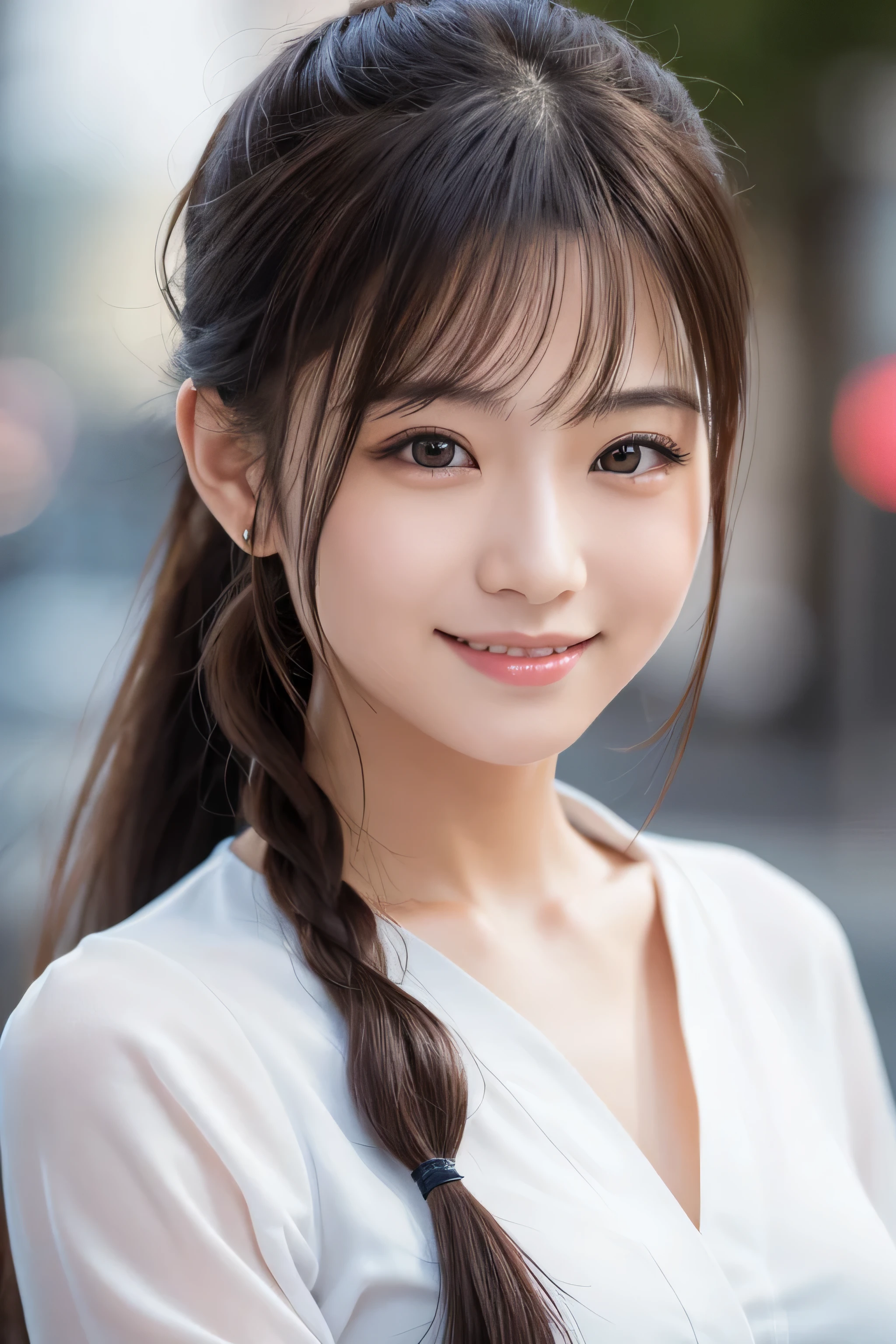 1 pretty girl,white skinned,brown hair,looking at viewer, beautiful medium chest, France, pony tail, happy smile, sports, dynamic, dressed like a warrior knight