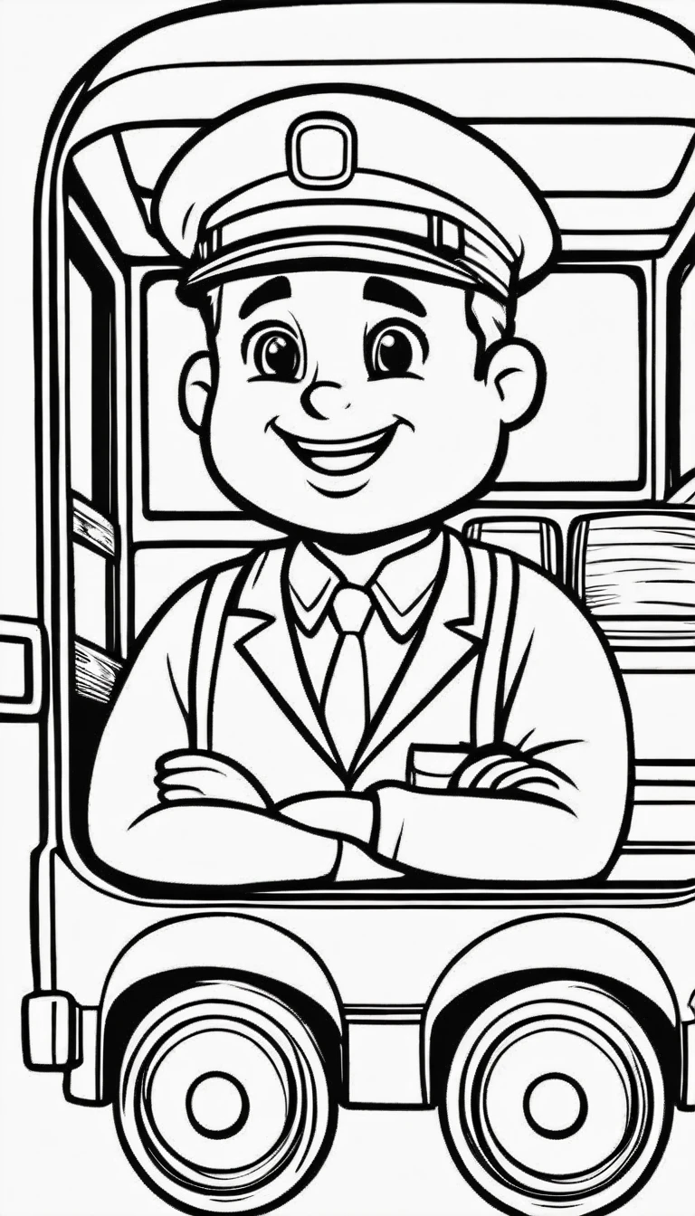 A cute bus driver, cartoon, ,Coloring Book, ColoringBookAF,